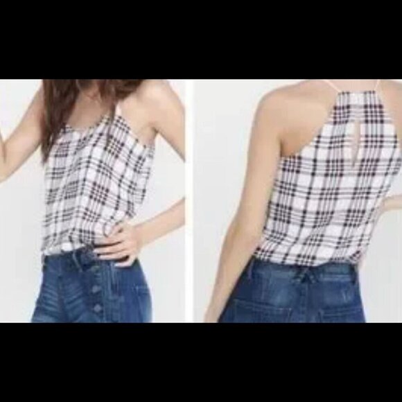 Express Barcelona Maroon Black White Plaid Flowy Tank Top - Picture 1 of 8